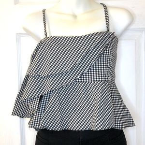 Intermix black and white gingham cotton peplum top medium